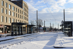 Korsløkke Letbanestation set mod øst. Lørdag  6. februar 2021, Odense